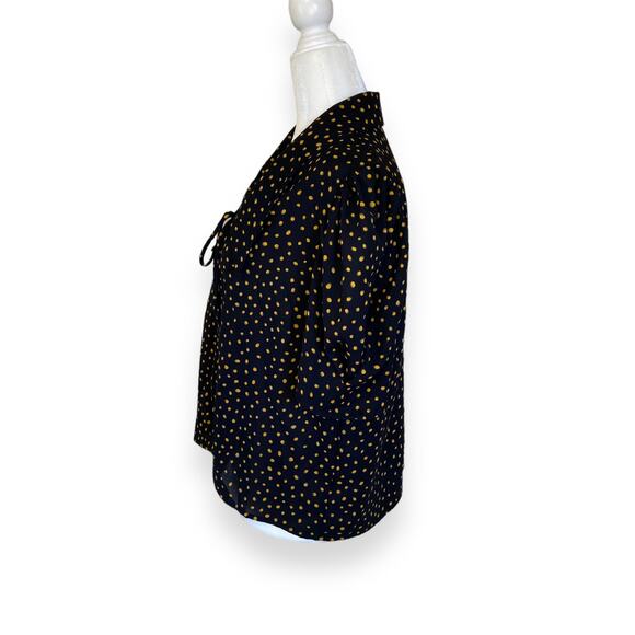 Good Luck Gem Polka Dot Black Collared Blouse with Balloon Sleeves - Picture 2 of 7